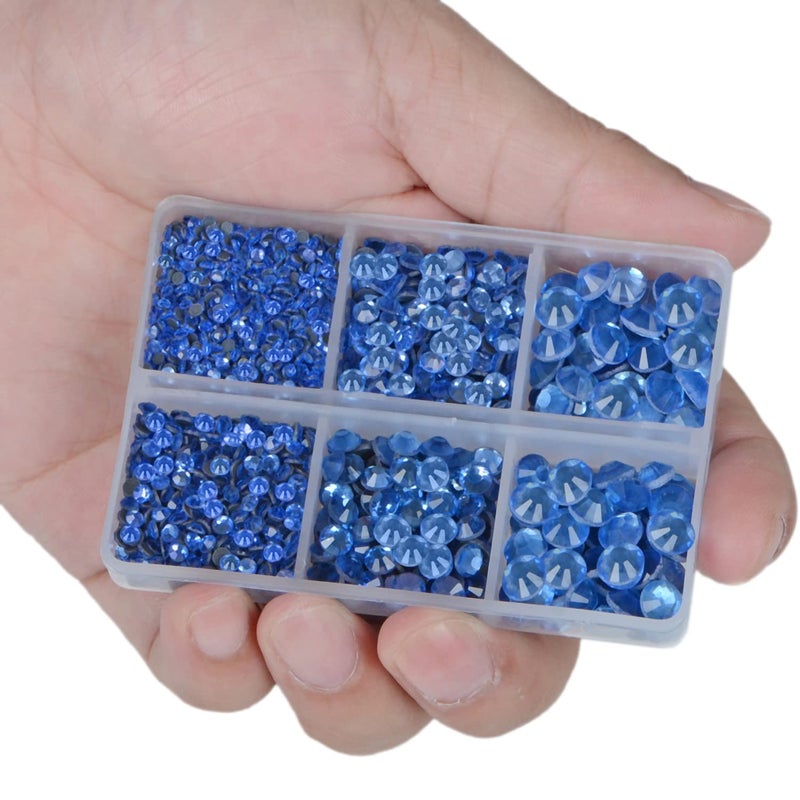 LPBeads 6400 Pieces Sapphire and lt Sapphire Hotfix Rhinestones Flat Back 5 Mixed Sizes Crystal Round Glass Gems with Tweezers and Picking Rhinestones Pen - Image 3